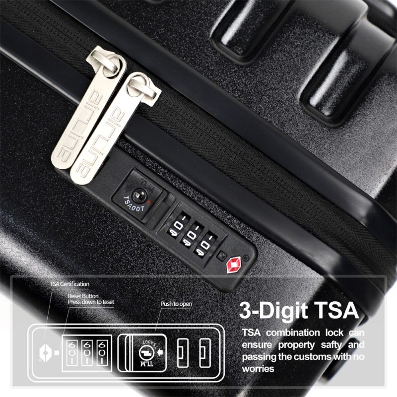AIRLINE Hardside Carry On Luggage With TSA Lock Front Opening 20"inch Black Suitcase Baomate