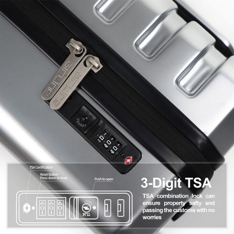 AIRLINE Hardside Carry On Luggage With TSA Lock Front Opening 20"inch Silver Suitcase Baomate