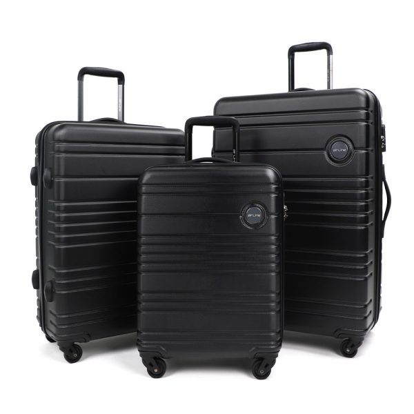 AIRLINE Hardside Luggage Sets Lightweight, 3-Piece Set (20"/24"/28") Inch ABS+PC Material Black