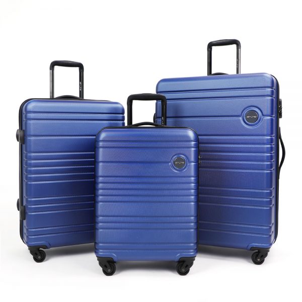 AIRLINE Hardside Luggage Sets Lightweight, 3-Piece Set (20"/24"/28") Inch ABS+PC Material Chocolate (Blue)