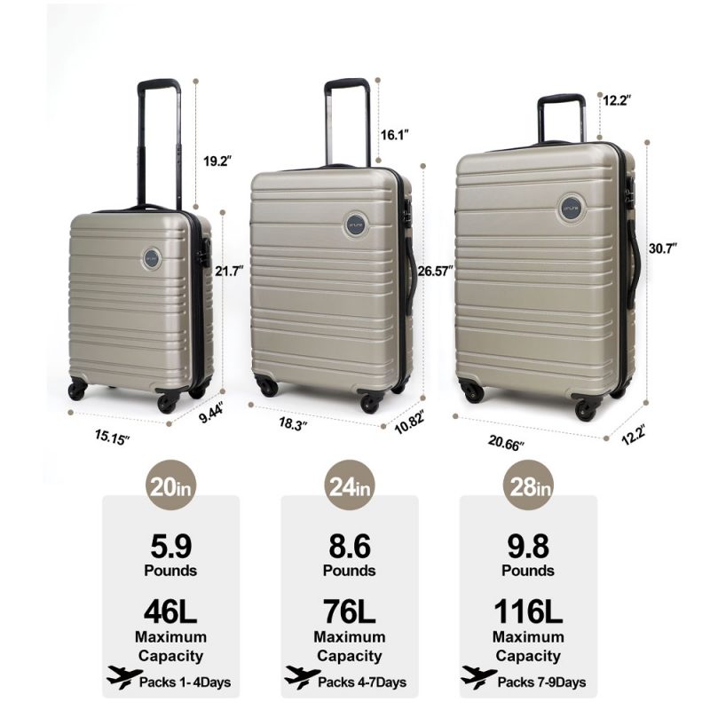 AIRLINE Hardside Luggage Sets Lightweight, 3Piece Set (20"/24"/28") Inch ABS+PC Material