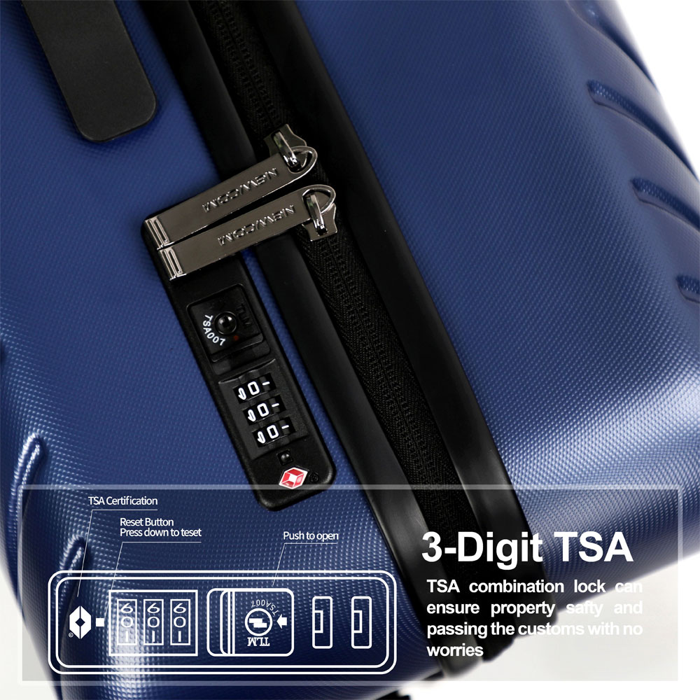 NEWCOM Hardside Luggage Set Suitcase with TSA Lock 3-Piece Set 20"/24"/28" (Blue) - Image 8
