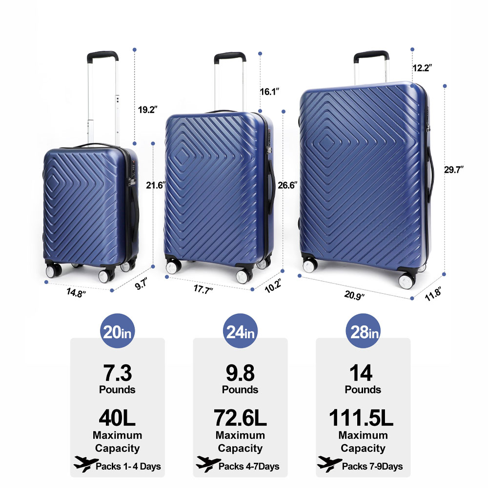 NEWCOM Hardside Luggage Set Suitcase with TSA Lock 3-Piece Set 20"/24"/28" (Blue) - Image 11