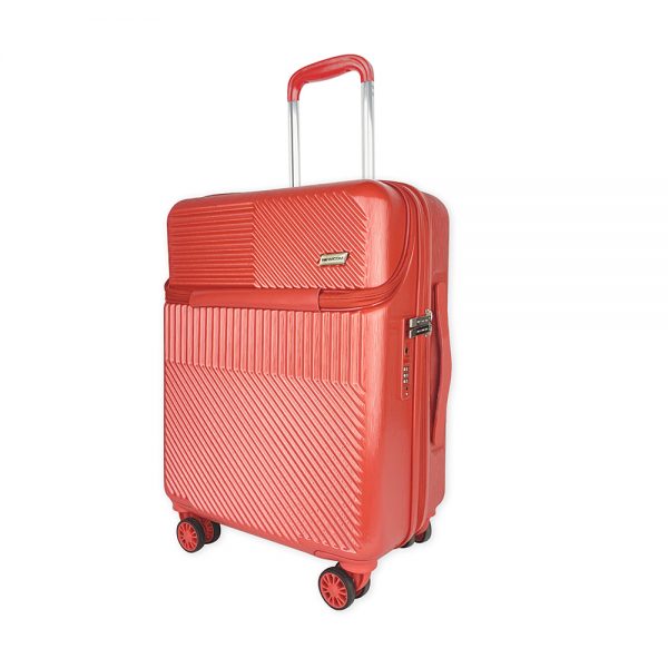 New Design Factory Pink ABS carry on luggage hard shell Trolley Suitcase with front open cabine easy carry spinner
